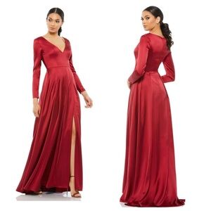 Mac Duggal Red Satin Long Sleeve Satin Formal Prom Pageant Gown Dress Size 8